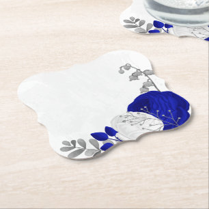 Posavasos De Papel plata real azul y flores blancas