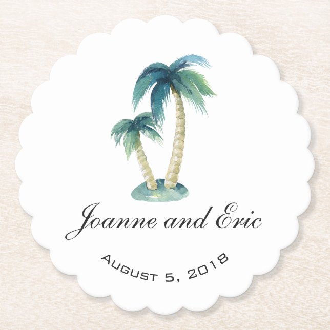 Posavasos De Papel PLAYA TEMÁTICA PALM TREE boda personalizado montañ (Anverso)