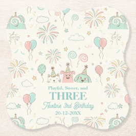Posavasos De Papel Playful Sweet and Three Kids Birthday