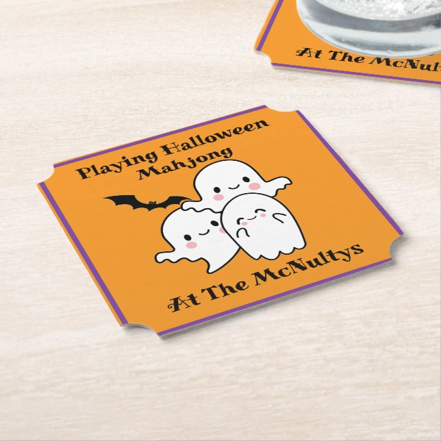 Posavasos De Papel Playing Halloween Mahjong Personalize NAME (En perspectiva)