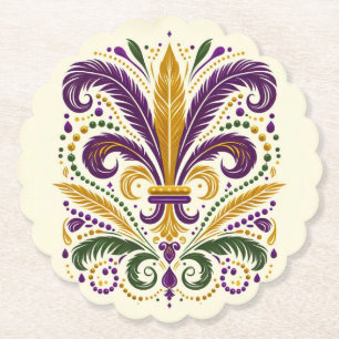 Posavasos De Papel Plumas de lis amarillas, verdes y moradas