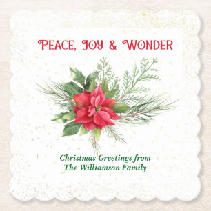 Posavasos De Papel Poinsettia Roja Navidad Paz Alegría y Maravilla