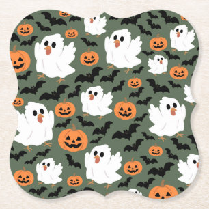 Posavasos De Papel Pollos fantasmas tristes con calabazas y murciélag