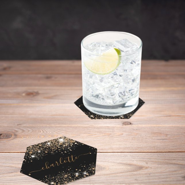 Posavasos De Papel Polvo de brillo oro negro nombre guion (Subido por el creador)