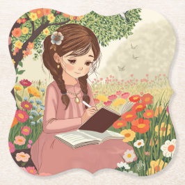 Posavasos De Papel porta copos de papel Menina no Jardim