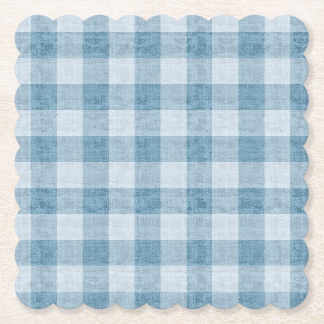 Posavasos De Papel Powder Blue Gingham Buffalo Check Linen Texture (Anverso)