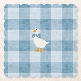 Posavasos De Papel Powder Blue Gingham Goose Baby Shower Check