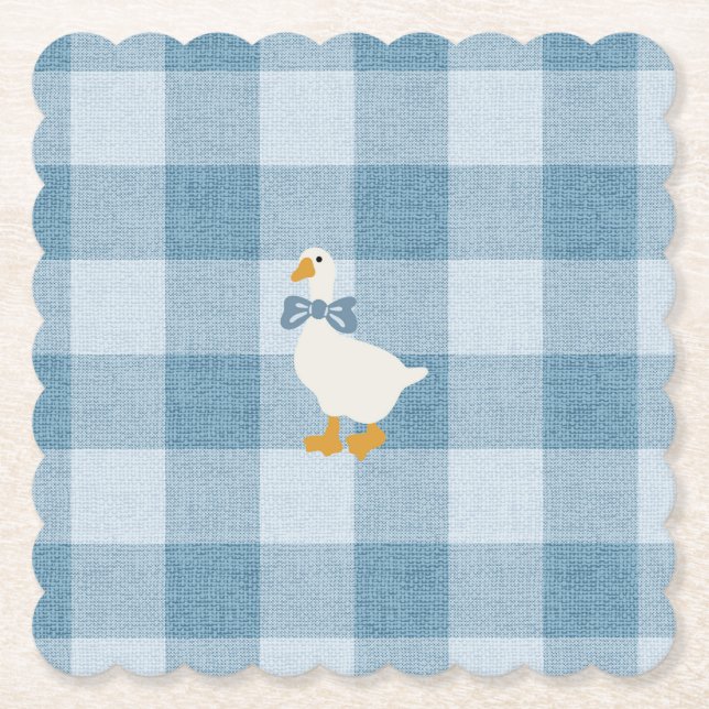 Posavasos De Papel Powder Blue Gingham Goose Baby Shower Check (Anverso)