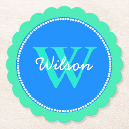 Posavasos De Papel Prácticos de costa de papel cones monograma azules