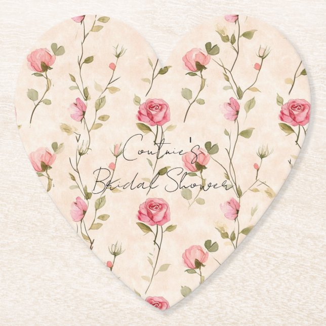 Posavasos De Papel Precioso baño de novia floral de rosas rosadas cre (Anverso)