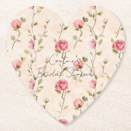 Posavasos De Papel Precioso baño de novia floral de rosas rosadas y c