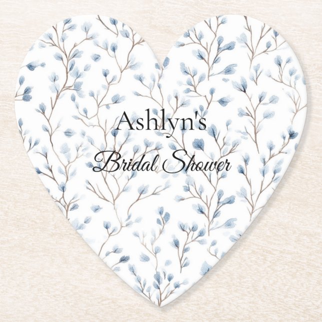 Posavasos De Papel Pretty Blue White Flowers Bridal Shower  (Anverso)