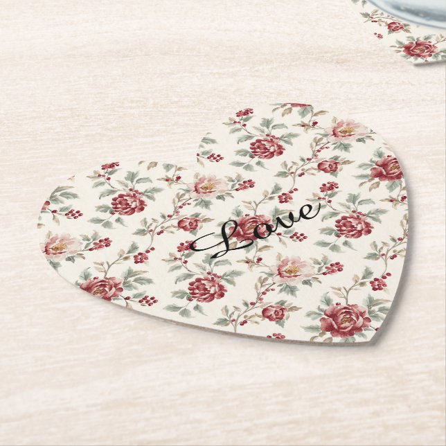 Posavasos De Papel Pretty Chic Rojo Crema Floral   (En perspectiva)