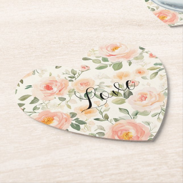 Posavasos De Papel Pretty Cream Peach Floral Bridal Shower (En perspectiva)