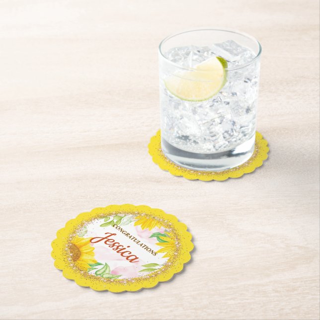 Posavasos De Papel Pretty Yellow Sunflowers Baby Shower (In situ)