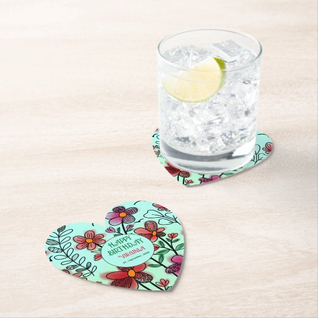 POSAVASOS DE PAPEL PRIMAVERA ÚNICA DOODLE ROJO FLORES CUMPLEAÑOS (In situ)