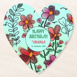 POSAVASOS DE PAPEL PRIMAVERA ÚNICA DOODLE ROJO FLORES CUMPLEAÑOS