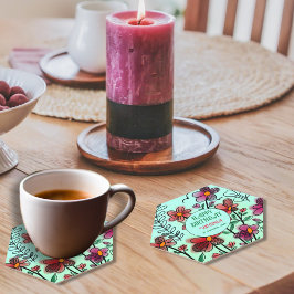 POSAVASOS DE PAPEL PRIMAVERA ÚNICA DOODLE ROJO FLORES CUMPLEAÑOS