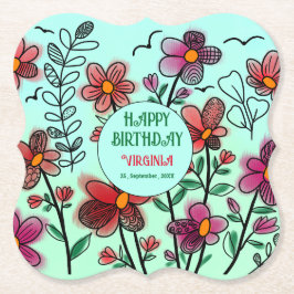 POSAVASOS DE PAPEL PRIMAVERA ÚNICA DOODLE ROJO FLORES CUMPLEAÑOS