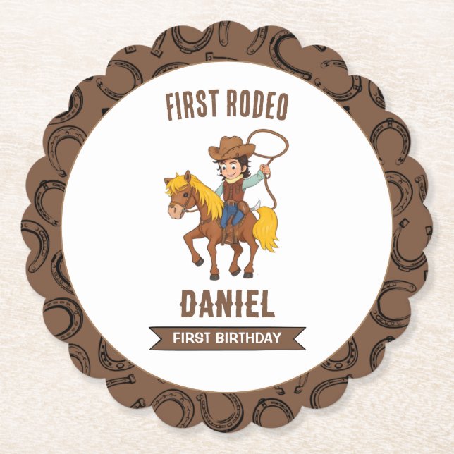 Posavasos De Papel Primer cumpleaños de Rodeo Cowboy (Anverso)