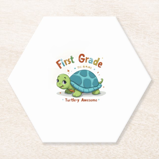 Posavasos De Papel Primera clase de tortuga y asombroso primer grado  (Anverso)