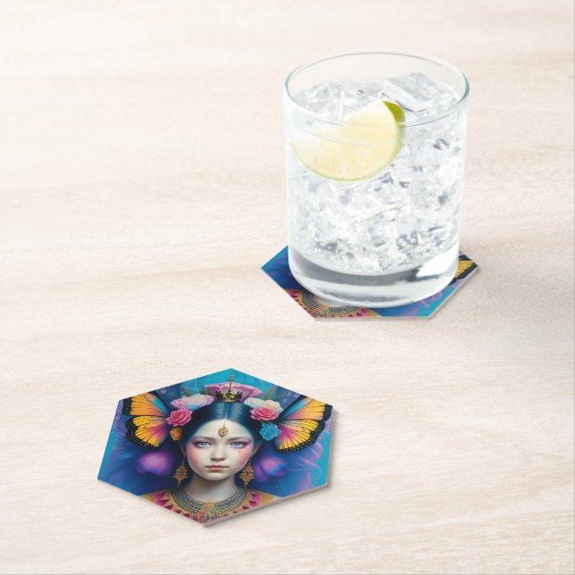 Posavasos De Papel Princesa mariposa con corona pequeña (In situ)