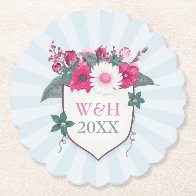 Posavasos De Papel Protector de monograma floral (Anverso)