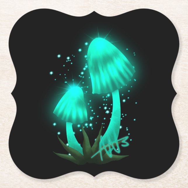 Posavasos De Papel Psicodélico Tapón de pixie Gopando champiñón cian (Anverso)