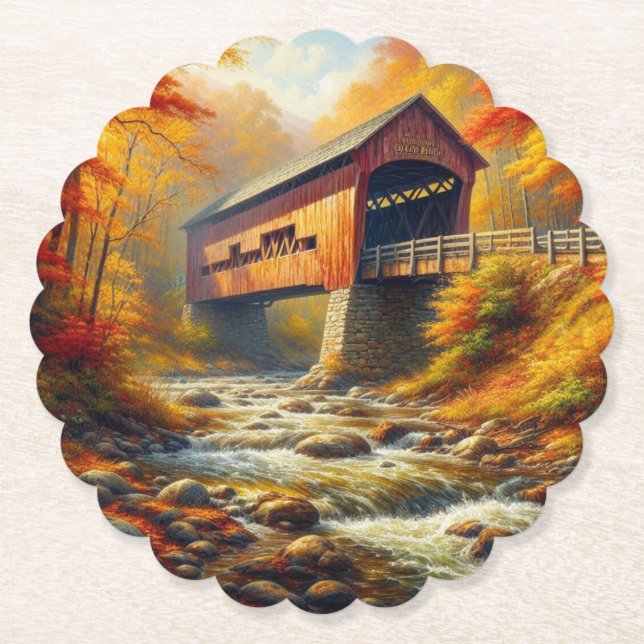 Posavasos De Papel puente clásico cubierto de otoño (Anverso)