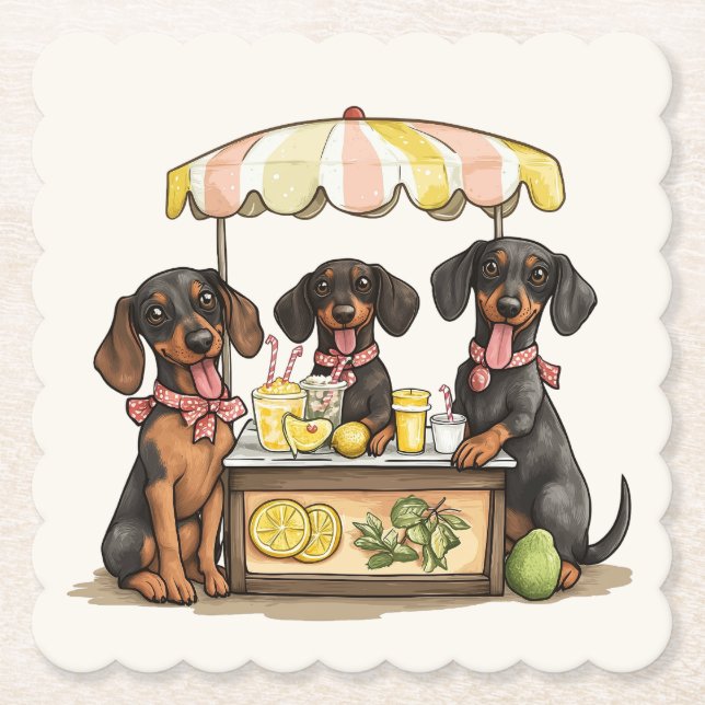 Posavasos De Papel Puesto de limonada de perros Dachshund (Anverso)