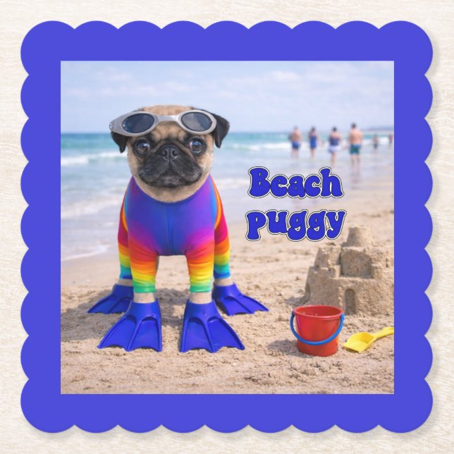 Posavasos De Papel Pug de la Playa (Anverso)