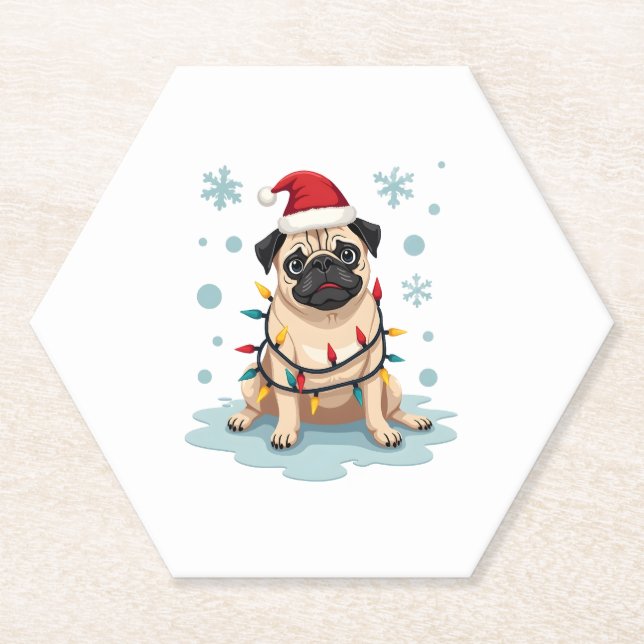 Posavasos De Papel Pug Dog Christmas Men Women (Anverso)