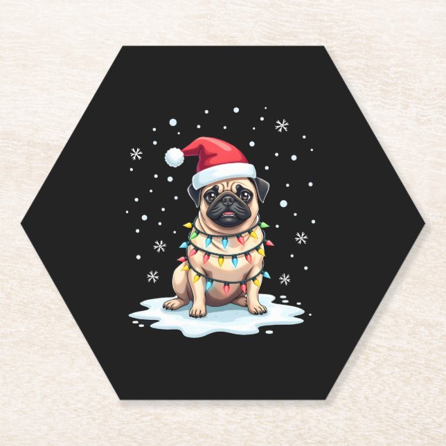 Posavasos De Papel Pug Dog Christmas Men Women (1) (Anverso)