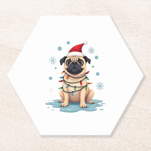 Posavasos De Papel Pug Dog Christmas Men Women (1) (Anverso)