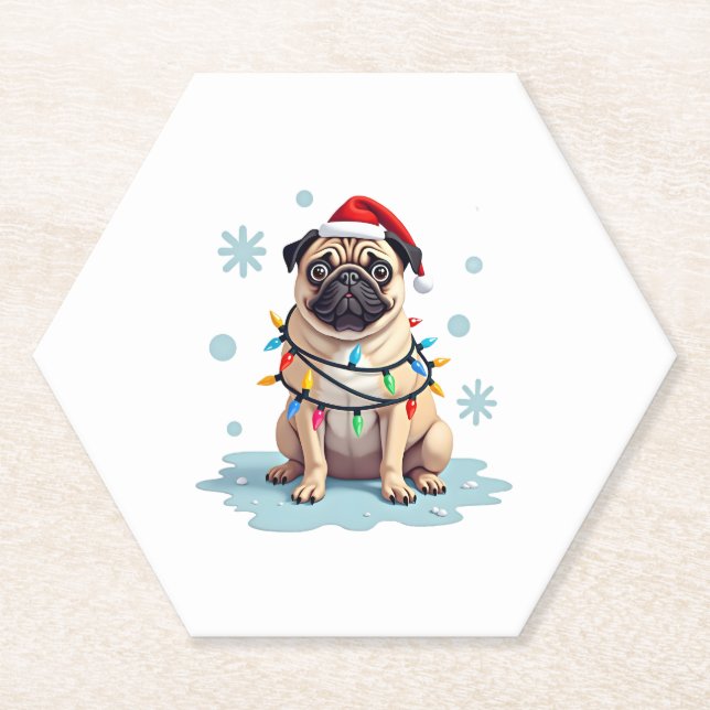 Posavasos De Papel Pug Dog Christmas Men Women (2) (Anverso)