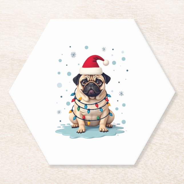 Posavasos De Papel Pug Dog Christmas Men Women (3) (Anverso)