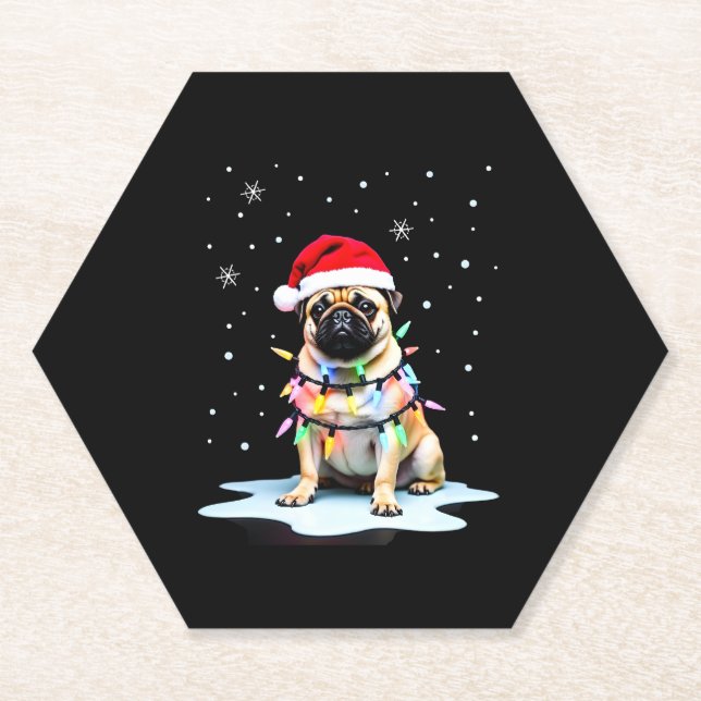 Posavasos De Papel Pug Dog Christmas Men Women (3) (Anverso)