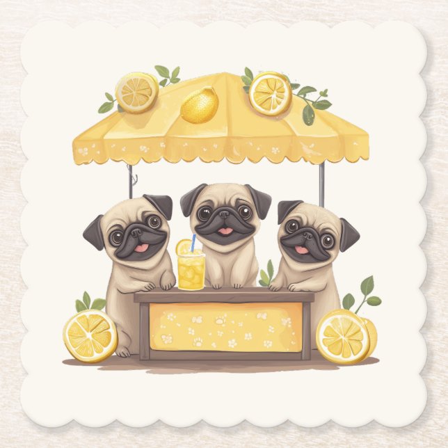 Posavasos De Papel Pug Dogs Lemonade Stand (Anverso)