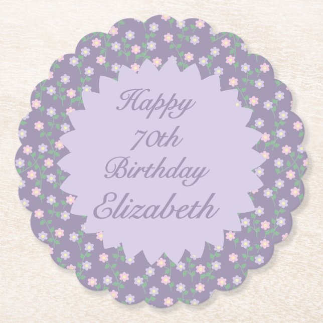 Posavasos De Papel Purple Floral Birthday (Anverso)