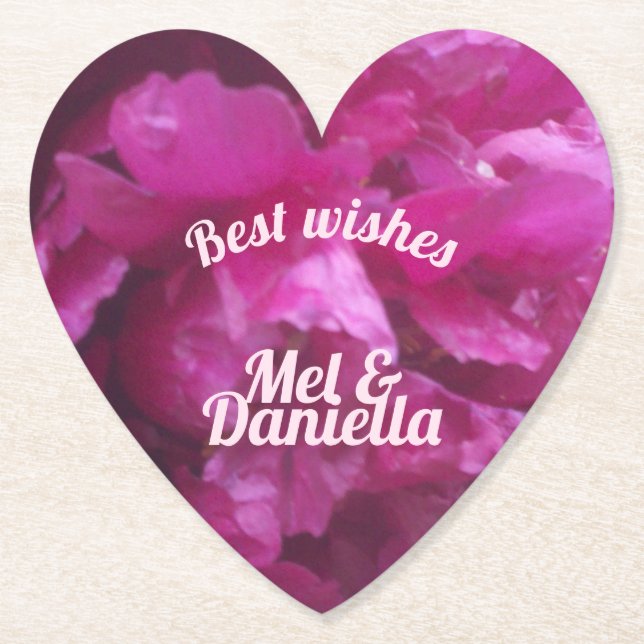 Posavasos De Papel Púrpura fiesta de bodas corazón valentino (Anverso)