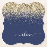 Posavasos De Papel Purpurina azul de la marina de oro guión Monograma<br><div class="desc">Purpurina de la barra azul y dorada de la marina guion Monograma Nombre de las tiras de papel. Esto hace que la graduación perfecta, el cumpleaños, el boda, la ducha de novia, el aniversario, la ducha de bebé o la fiesta de soltera sea un regalo para alguien que ama el...</div>