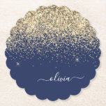 Posavasos De Papel Purpurina azul de la marina de oro guión Monograma<br><div class="desc">Purpurina de la barra azul y dorada de la marina guion Monograma Nombre de las tiras de papel. Esto hace que la graduación perfecta, el cumpleaños, el boda, la ducha de novia, el aniversario, la ducha de bebé o la fiesta de soltera sea un regalo para alguien que ama el...</div>