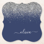Posavasos De Papel Purpurina azul de la Marina Plata Monograma Girly<br><div class="desc">Purpurina de espuma azul y plateado de la Marina Guión Monograma Nombre de las tiras de papel. Esto hace que la graduación perfecta, el cumpleaños, el boda, la ducha de novia, el aniversario, la ducha de bebé o la fiesta de soltera sea un regalo para alguien que ama el lujo...</div>