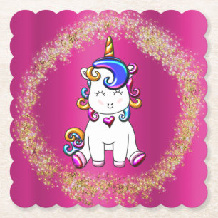 Posavasos De Papel Purpurina colorida Unicorn Rosa