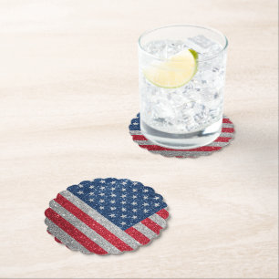 Posavasos De Papel Purpurina de Bandera Americana Patriótica