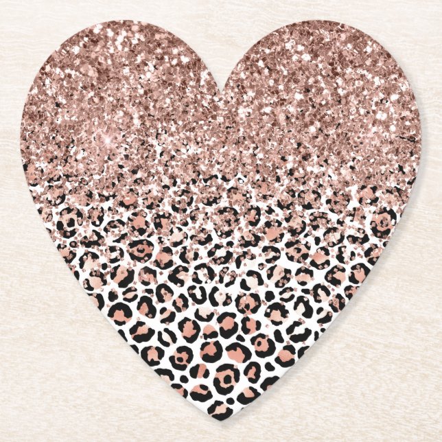 Posavasos De Papel Purpurina de leopardo blanco rosado Rosa Rosa (Anverso)