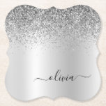 Posavasos De Papel Purpurina de Monograma Plateado Sparkle Girly Scri<br><div class="desc">Purpurina De Espuma Metálica De Relieve metalizado De Faux Plateado Cepilló Los Astilleros De Papel Monograma Metalizado. Esto hace que la graduación perfecta, el cumpleaños, el boda, la ducha de novia, el aniversario, la ducha de bebé o la fiesta de soltera sea un regalo para alguien que ama el lujo...</div>