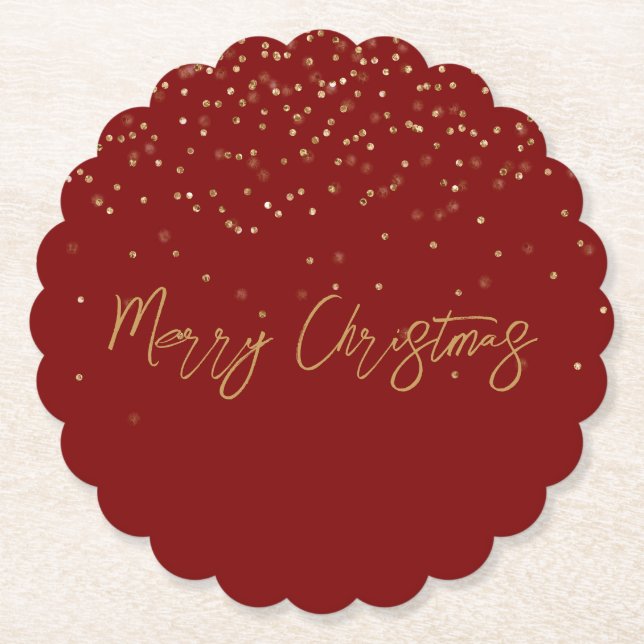 Posavasos De Papel Purpurina de nombres dorados personalizados rojos  (Anverso)