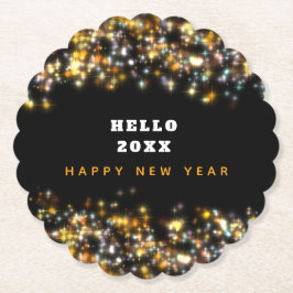 Posavasos De Papel Purpurina de oro de Año Nuevo feliz negro moderno 