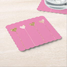 Posavasos De Papel Purpurina de oro Glam Rosa Corazón Corazón Fiebre